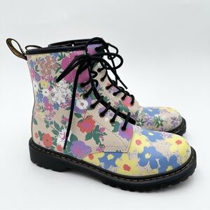 Dr Martens 1460 Parchment Beige Floral Mash Up Leather Lace Up Side Zip Boots